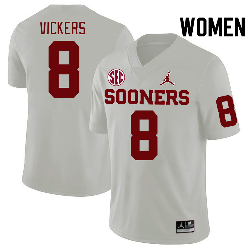 Women #8 Makari Vickers Oklahoma Sooners 2024 SEC Conference College Football Jerseys-White Women #8 Makari Vickers Oklahoma Sooners 2024 SEC Conference College Football Jerseys-White